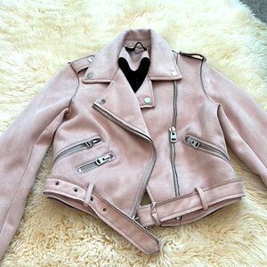 Zara Pale Dusty Pink Suede Faux Leather Jacket